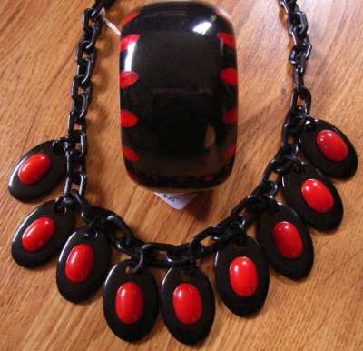 Red and Black injected bangle with necklace