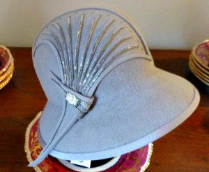 Pale Blue Cloche Hat with Art Deco Decoration